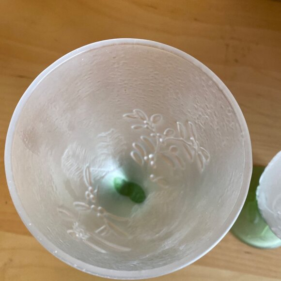 Pfaltzgraff Winterwood Green Frosted Goblets Set of 2 Sculpted Footed Glasses - Picture 8 of 9